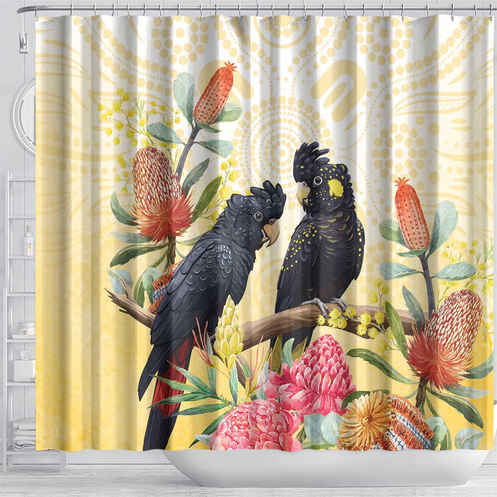 Black Cockatoo Banksia Australia Shower Curtain Aboriginal Art