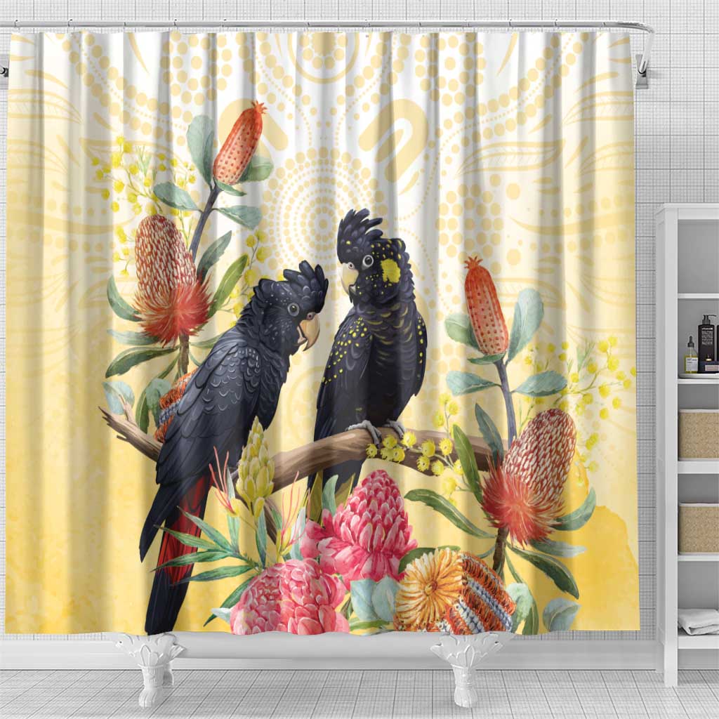 Black Cockatoo Banksia Australia Shower Curtain Aboriginal Art