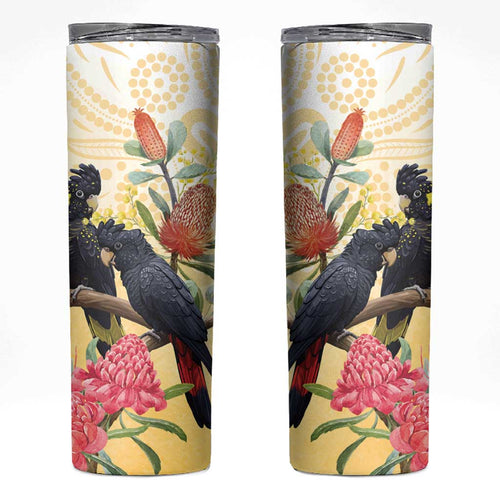 Black Cockatoo Banksia Australia Skinny Tumbler Aboriginal Art