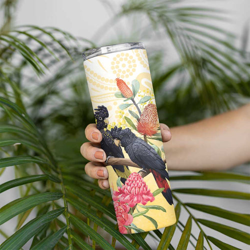 Black Cockatoo Banksia Australia Skinny Tumbler Aboriginal Art