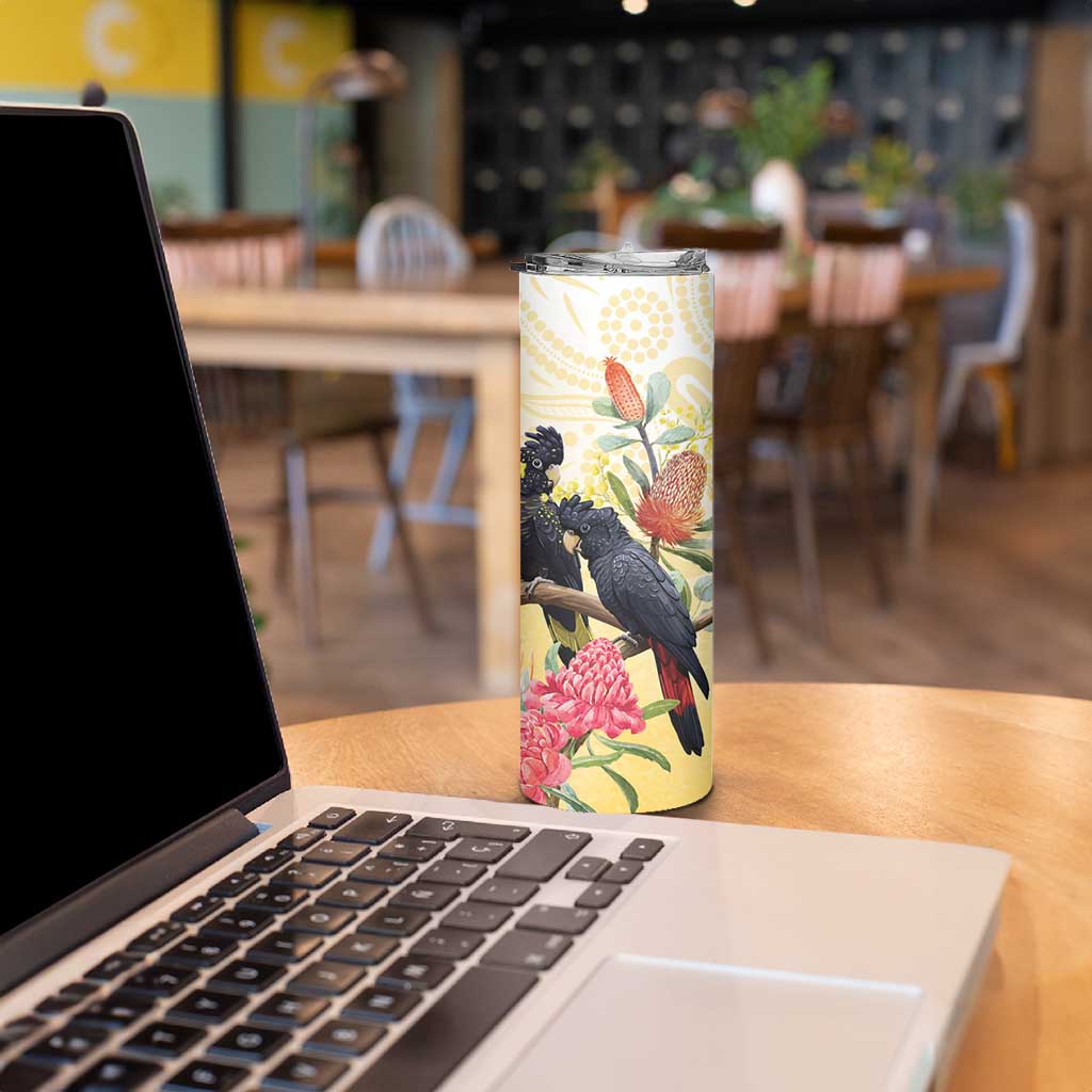 Black Cockatoo Banksia Australia Skinny Tumbler Aboriginal Art