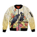 Black Cockatoo Banksia Australia Sleeve Zip Bomber Jacket Aboriginal Art