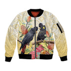 Black Cockatoo Banksia Australia Sleeve Zip Bomber Jacket Aboriginal Art