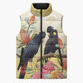 Black Cockatoo Banksia Australia Sleeveless Puffer Jacket Aboriginal Art - Aussie Hoodie