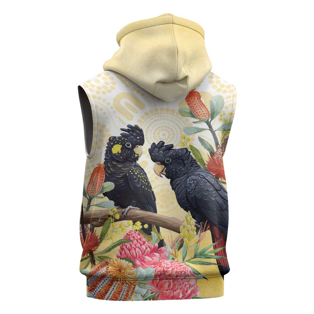 Black Cockatoo Banksia Australia Sleeveless Zip Hoodie Aboriginal Art LT14