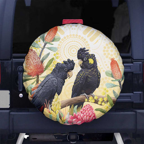 Black Cockatoo Banksia Australia Spare Tire Cover Aboriginal Art