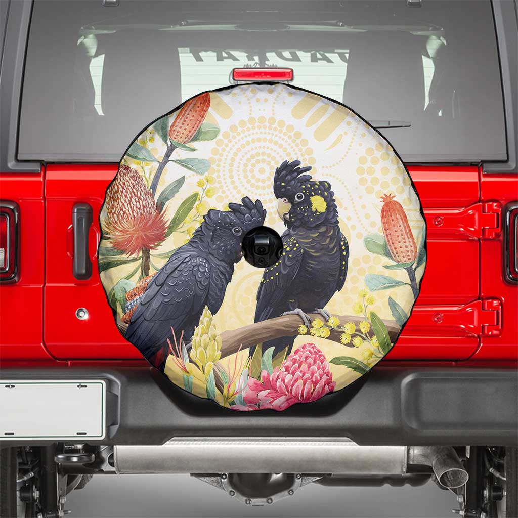Black Cockatoo Banksia Australia Spare Tire Cover Aboriginal Art
