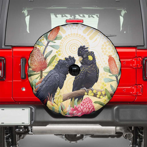 Black Cockatoo Banksia Australia Spare Tire Cover Aboriginal Art