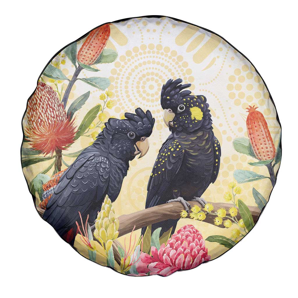 Black Cockatoo Banksia Australia Spare Tire Cover Aboriginal Art