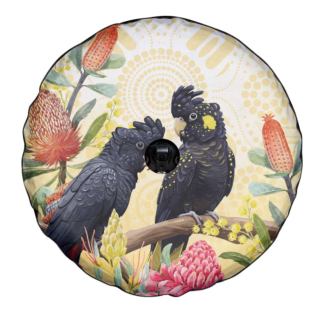 Black Cockatoo Banksia Australia Spare Tire Cover Aboriginal Art