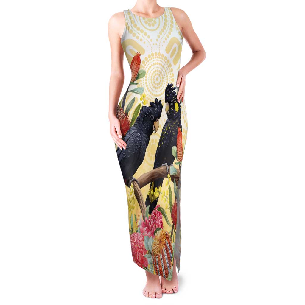 Black Cockatoo Banksia Australia Tank Maxi Dress Aboriginal Art