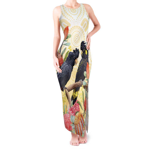 Black Cockatoo Banksia Australia Tank Maxi Dress Aboriginal Art