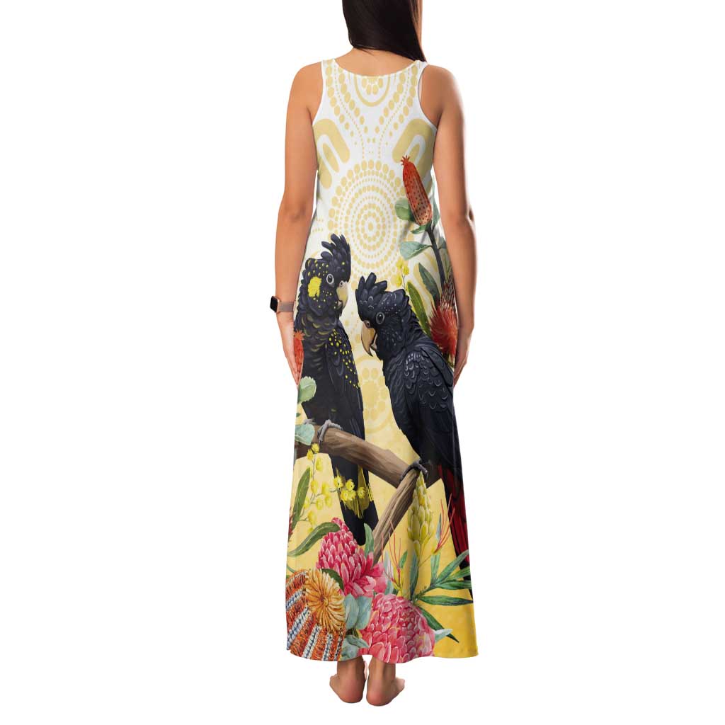 Black Cockatoo Banksia Australia Tank Maxi Dress Aboriginal Art