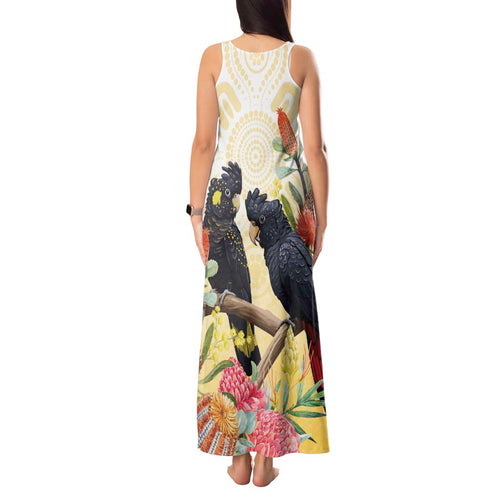 Black Cockatoo Banksia Australia Tank Maxi Dress Aboriginal Art