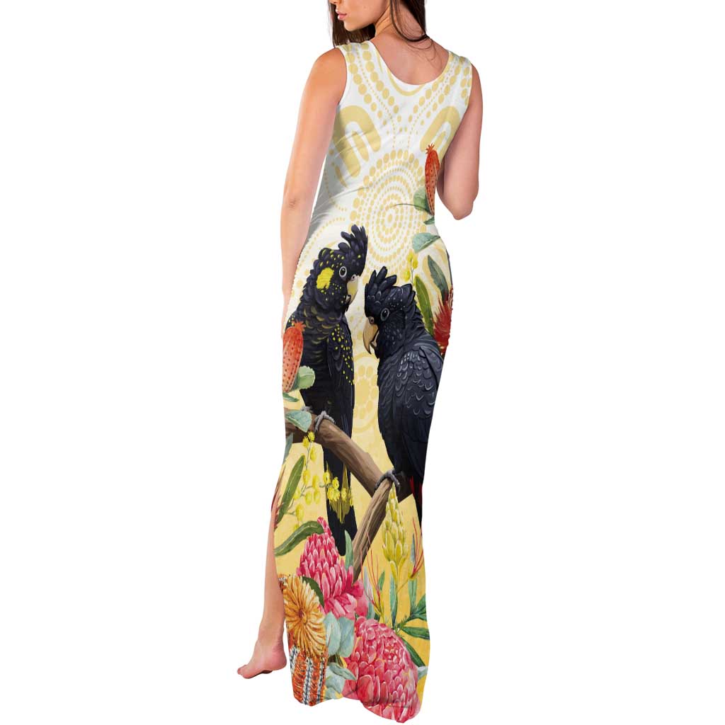 Black Cockatoo Banksia Australia Tank Maxi Dress Aboriginal Art