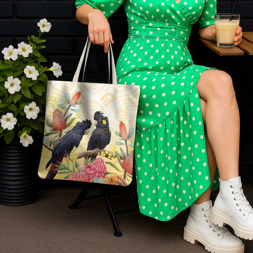 Black Cockatoo Banksia Australia Tote Bag Aboriginal Art - Aussie Hoodie