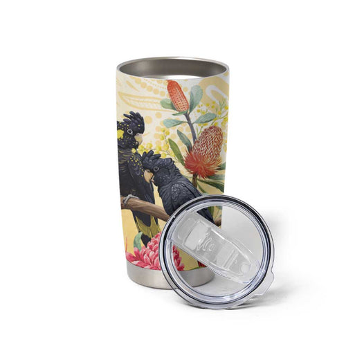 Black Cockatoo Banksia Australia Tumbler Cup Aboriginal Art