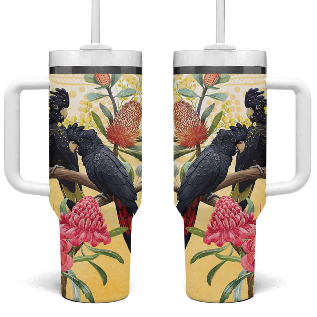 Black Cockatoo Banksia Australia Tumbler With Handle Aboriginal Art
