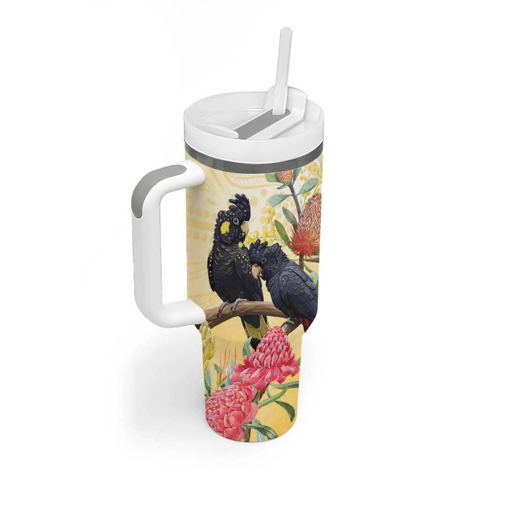 Black Cockatoo Banksia Australia Tumbler With Handle Aboriginal Art