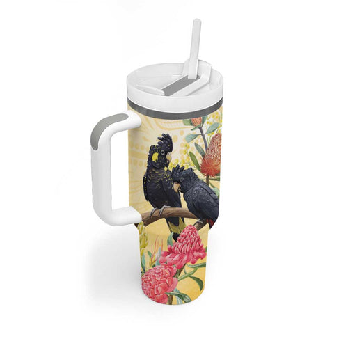 Black Cockatoo Banksia Australia Tumbler With Handle Aboriginal Art