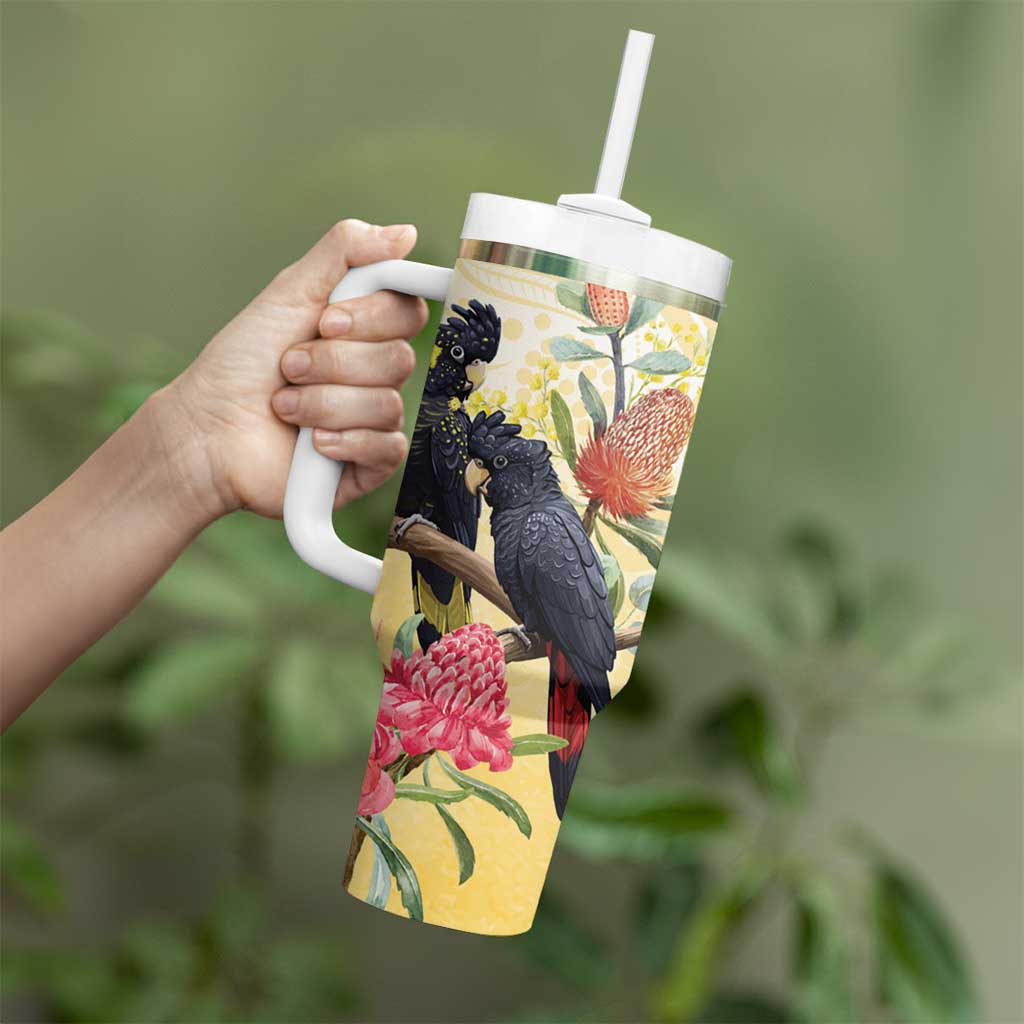 Black Cockatoo Banksia Australia Tumbler With Handle Aboriginal Art