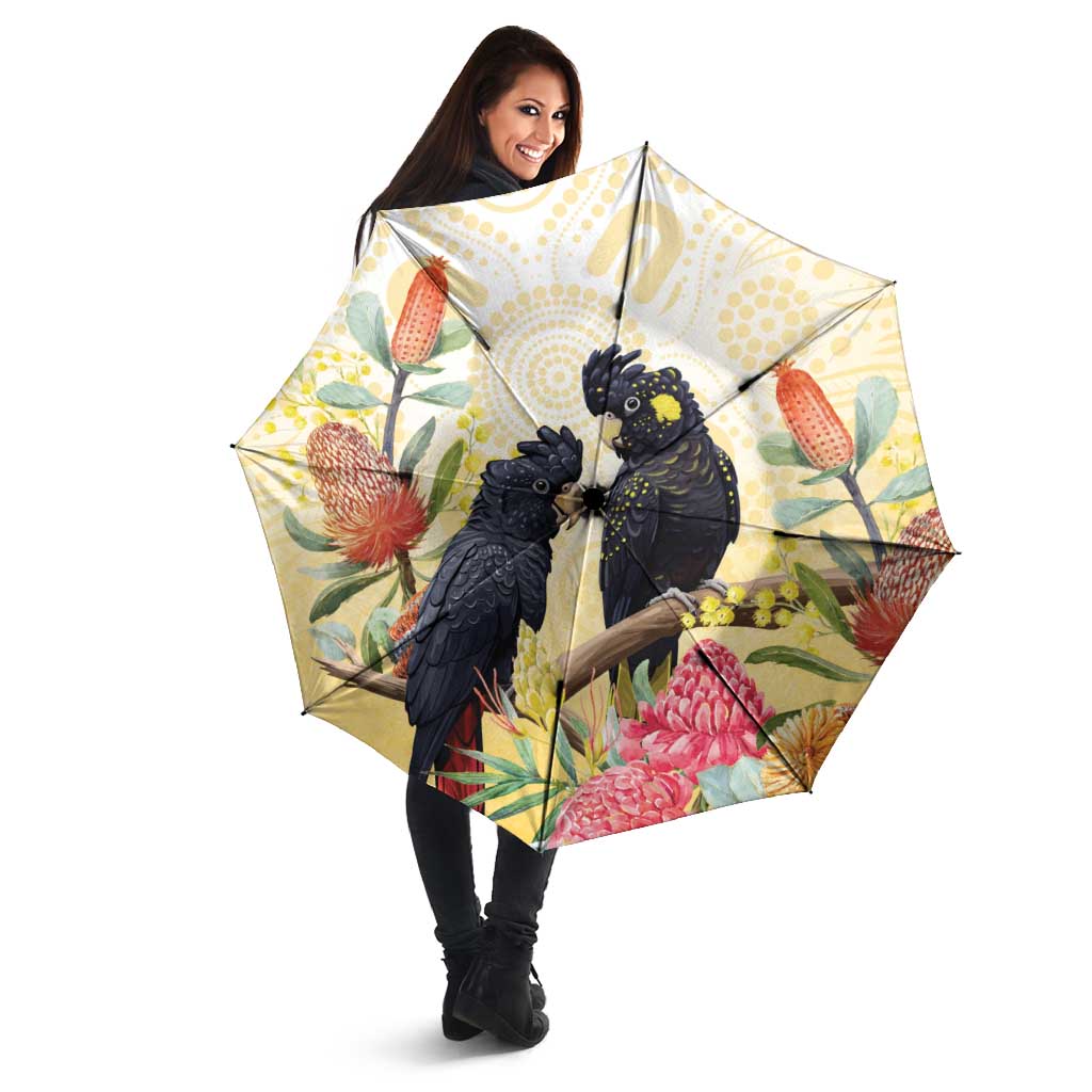 Black Cockatoo Banksia Australia Umbrella Aboriginal Art - Aussie Hoodie