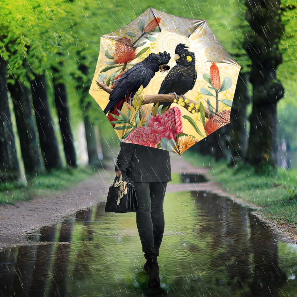 Black Cockatoo Banksia Australia Umbrella Aboriginal Art - Aussie Hoodie
