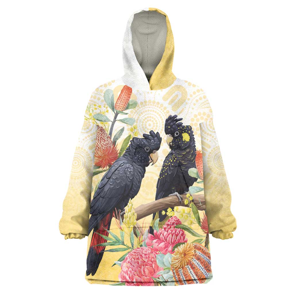 Black Cockatoo Banksia Australia Wearable Blanket Hoodie Aboriginal Art