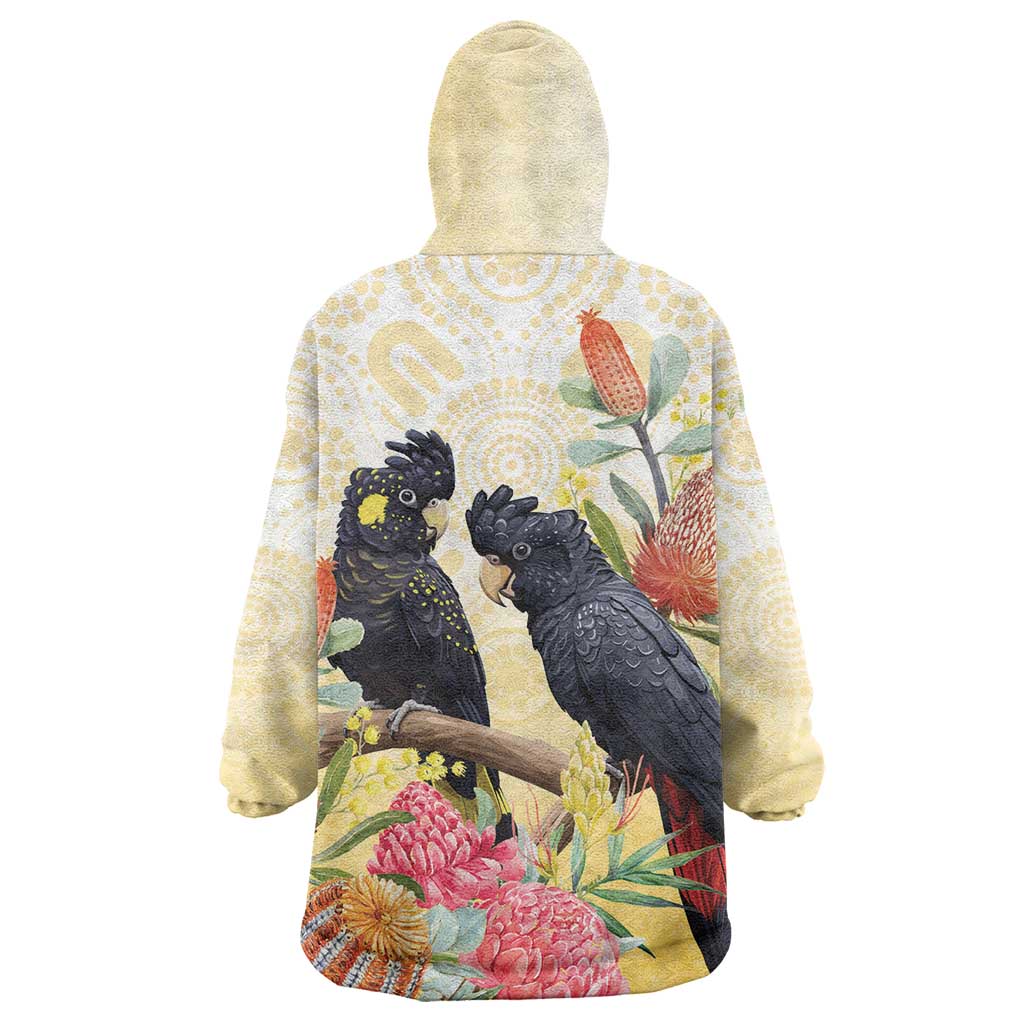 Black Cockatoo Banksia Australia Wearable Blanket Hoodie Aboriginal Art