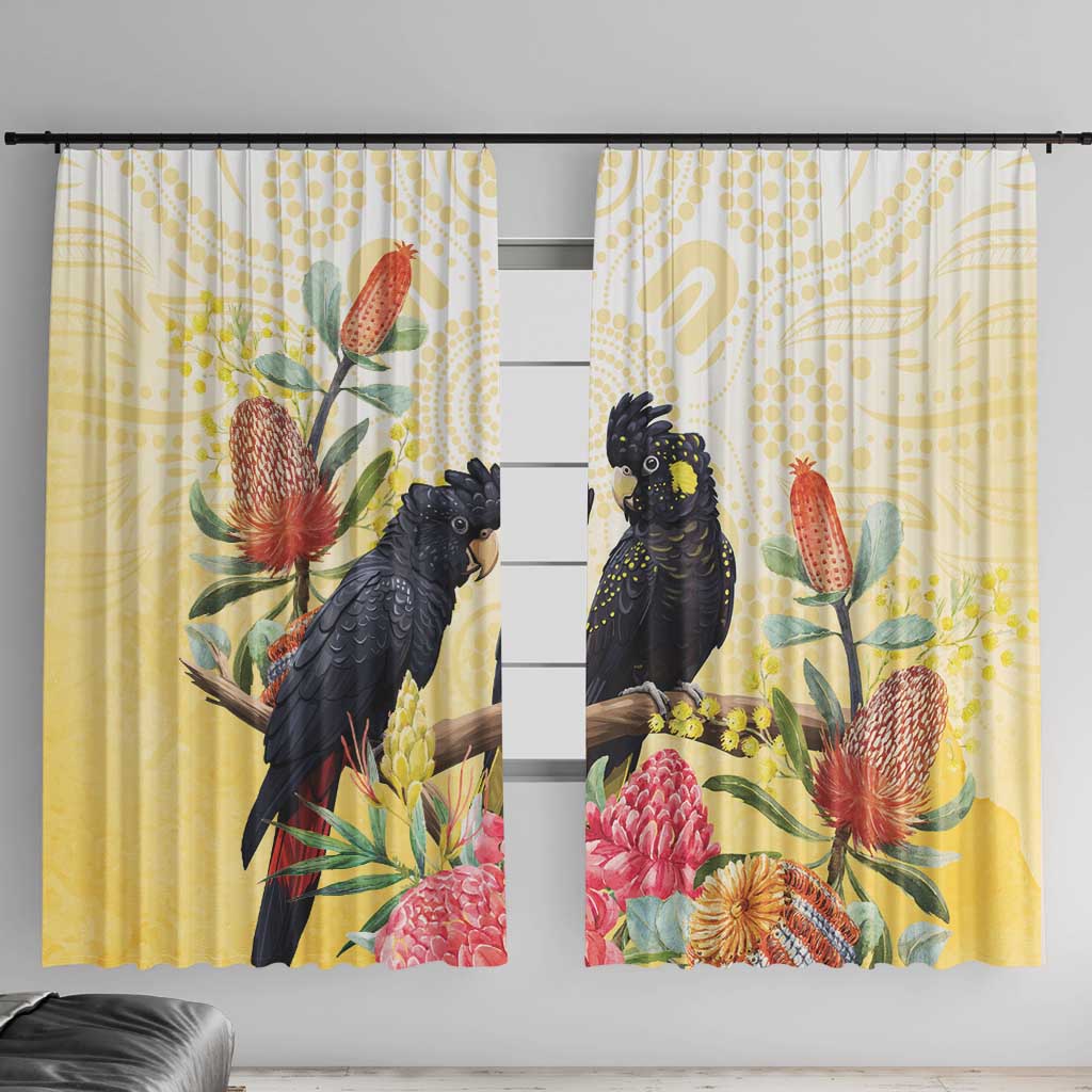 Black Cockatoo Banksia Australia Window Curtain Aboriginal Art