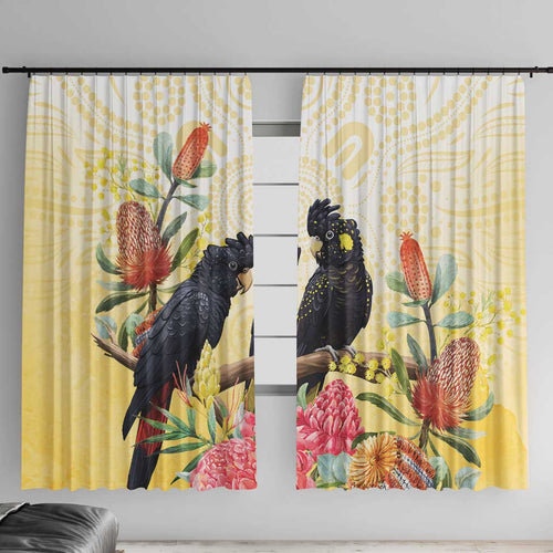 Black Cockatoo Banksia Australia Window Curtain Aboriginal Art