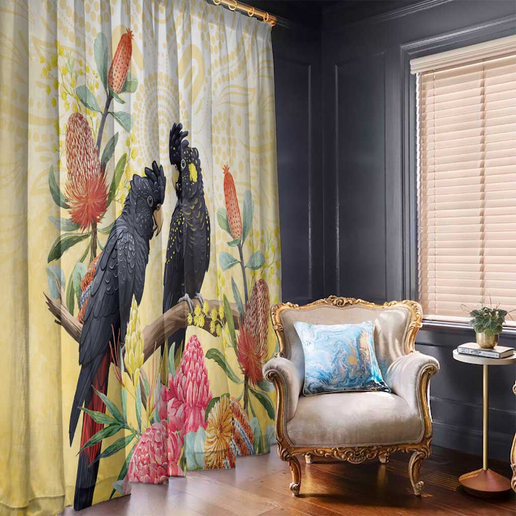 Black Cockatoo Banksia Australia Window Curtain Aboriginal Art