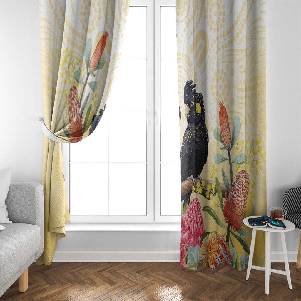 Black Cockatoo Banksia Australia Window Curtain Aboriginal Art