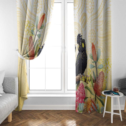 Black Cockatoo Banksia Australia Window Curtain Aboriginal Art