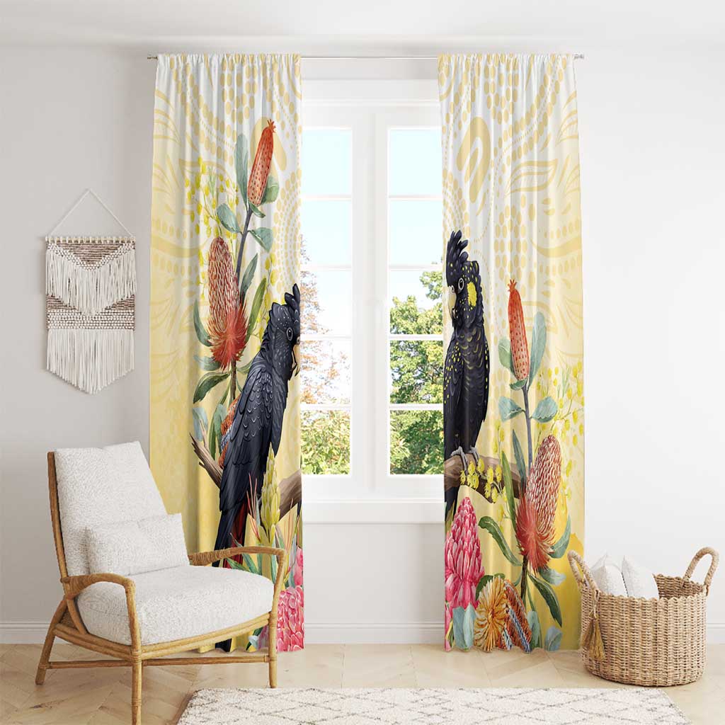 Black Cockatoo Banksia Australia Window Curtain Aboriginal Art