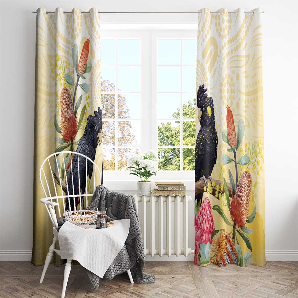 Black Cockatoo Banksia Australia Window Curtain Aboriginal Art