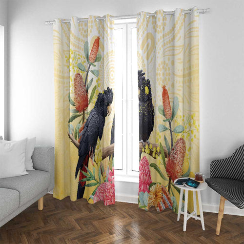 Black Cockatoo Banksia Australia Window Curtain Aboriginal Art