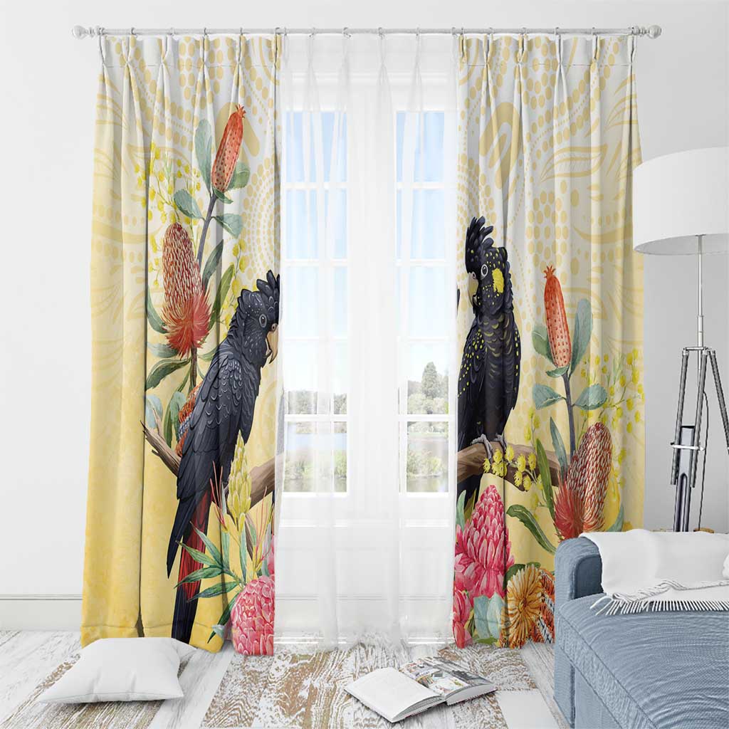 Black Cockatoo Banksia Australia Window Curtain Aboriginal Art