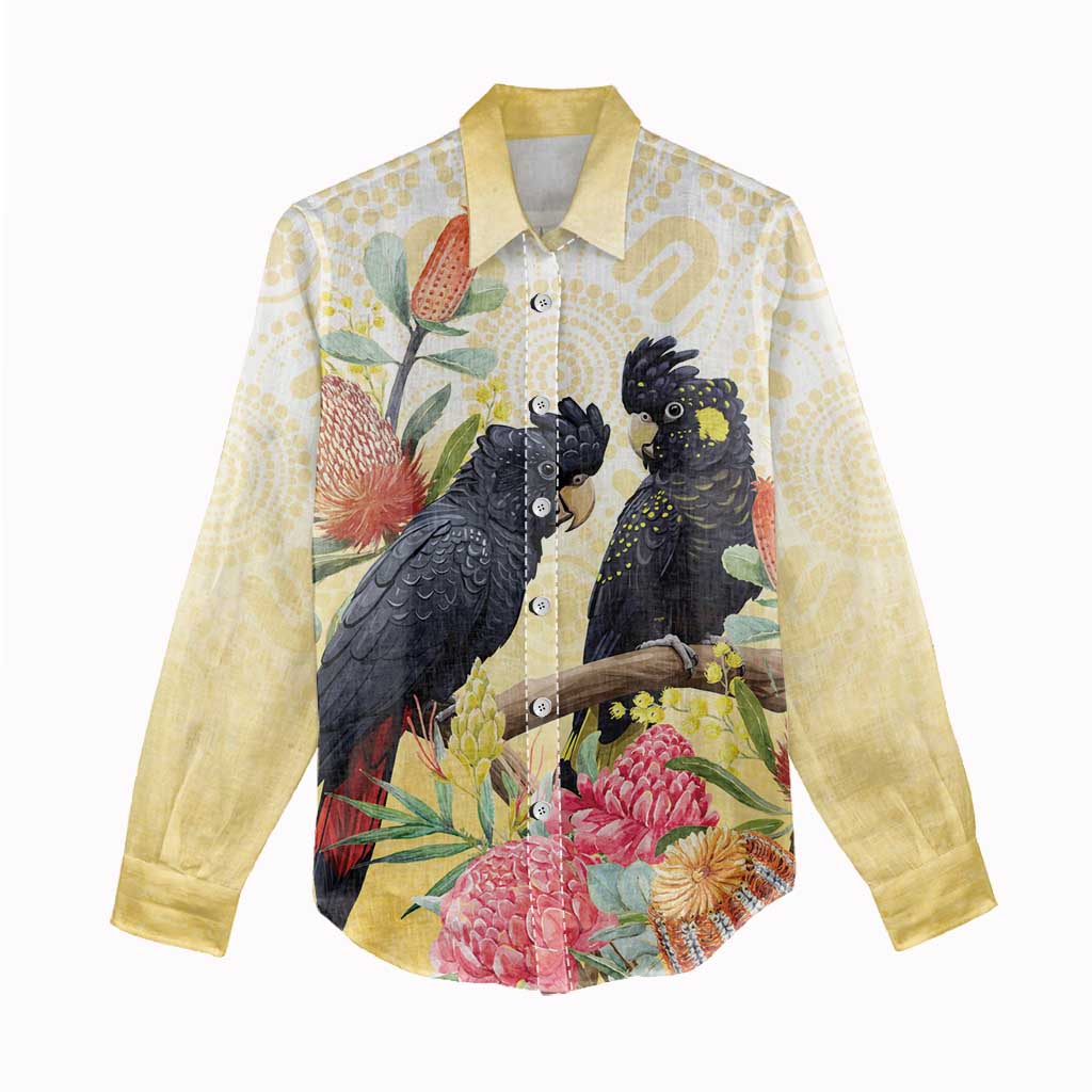 Black Cockatoo Banksia Australia Women Casual Shirt Aboriginal Art