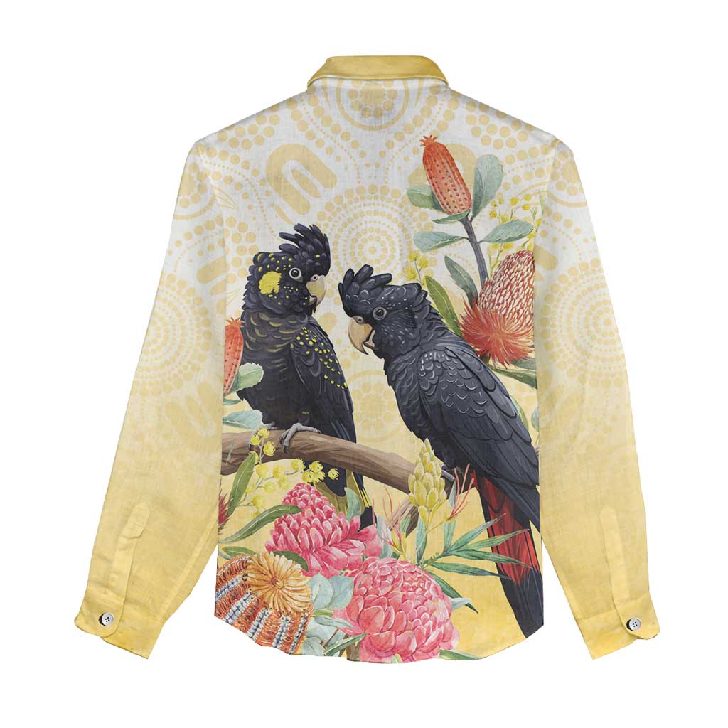 Black Cockatoo Banksia Australia Women Casual Shirt Aboriginal Art