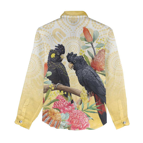 Black Cockatoo Banksia Australia Women Casual Shirt Aboriginal Art