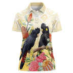 Black Cockatoo Banksia Australia Women Polo Shirt Aboriginal Art