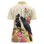 Black Cockatoo Banksia Australia Women Polo Shirt Aboriginal Art