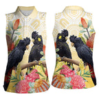 Black Cockatoo Banksia Australia Women Sleeveless Polo Shirt Aboriginal Art