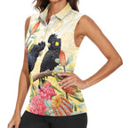 Black Cockatoo Banksia Australia Women Sleeveless Polo Shirt Aboriginal Art