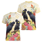 Black Cockatoo Banksia Australia Women V-Neck T-Shirt Aboriginal Art