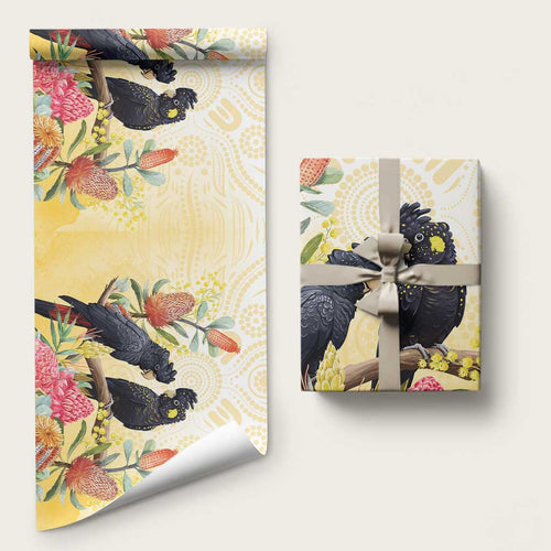Black Cockatoo Banksia Australia Wrapping Paper Aboriginal Art - Aussie Hoodie