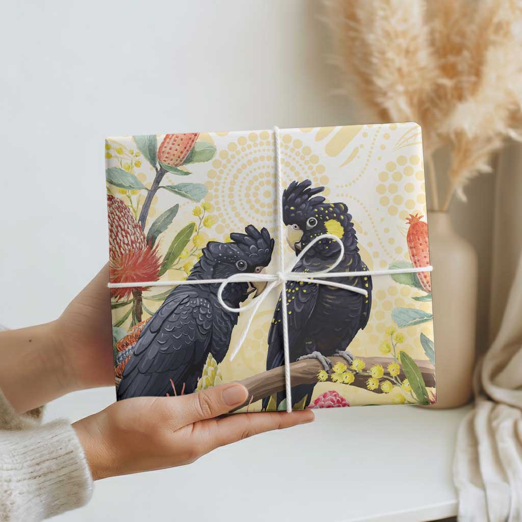 Black Cockatoo Banksia Australia Wrapping Paper Aboriginal Art - Aussie Hoodie