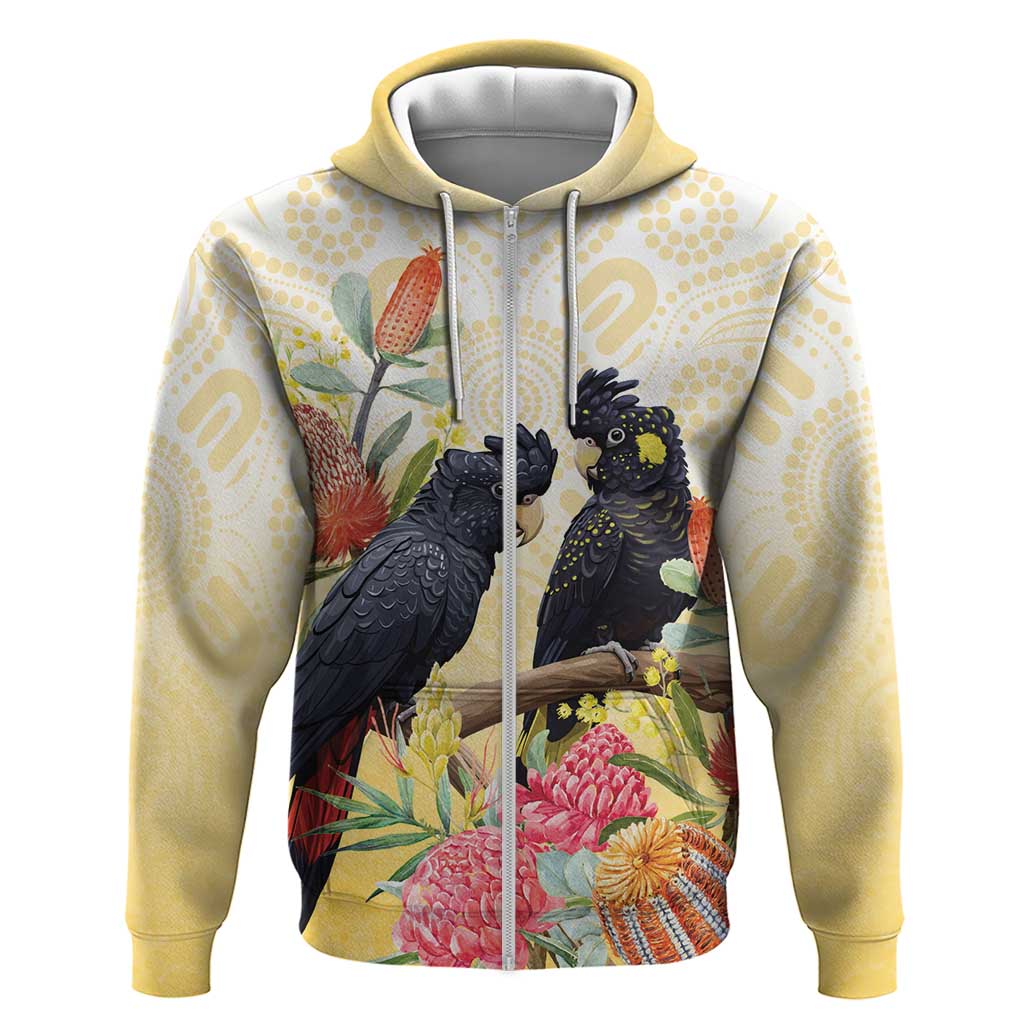 Black Cockatoo Banksia Australia Zip Hoodie Aboriginal Art