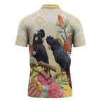 Black Cockatoo Banksia Australia Zipper Polo Shirt Aboriginal Art - Aussie Hoodie